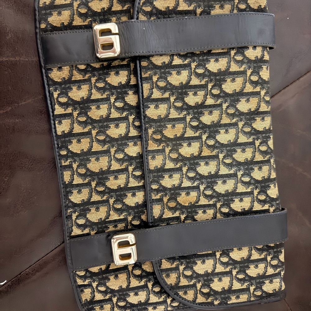 Dior authentic vintage Monogram Canvas Clutch with Black Leather Trim